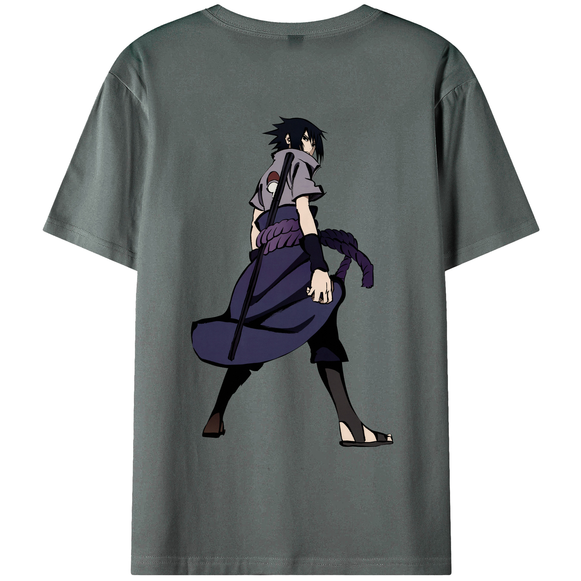 （画像用） NARUTO -ナルト- うちは サスケ Uchiha Sasuke 綿100％ メンズ半袖Tシャツ（バックプリント） 通気性
